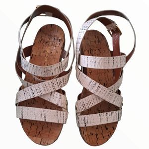 Rebecca Minkoff Tristan Blush Snakeskin Leather Cork Gladiator Sandals